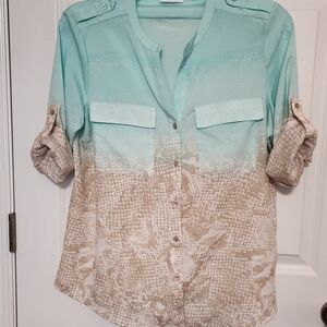 Calvin Klein Aqua and Beige Blouse
